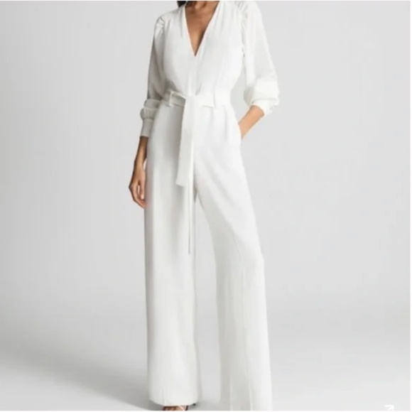 NWT Reiss Elsa Long Sleeve Wide Leg Jumpsuit White size 10 Bridal Wedding - Picture 1 of 12